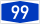 Blauw rechthoekig verkeersbord met wit nummer 99 dat snelweg- of routenummer aangeeft voor navigatie en reisrichtingen