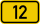 Geel rechthoekig verkeersbord met zwarte rand met het nummer 12, dat een route- of snelwegnummer aangeeft.