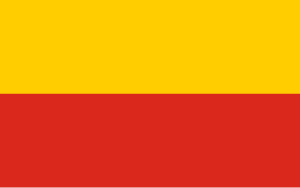 Gele en rode horizontale tweekleurige vlag Vlag met twee horizontale strepen, geel bovenaan en rood onderaan, die een eenvoudig tweekleurig ontwerp vertegenwoordigen.