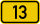 Geel rechthoekig verkeersbord met zwarte rand met het nummer 13, vaak gebruikt voor route-identificatie.