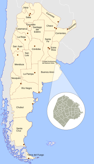 Kaart van Argentinië provincies met Buenos Aires inzet Kaart van Argentinië met alle provincies en de stad Buenos Aires met gedetailleerde inzet van Buenos Aires wijken