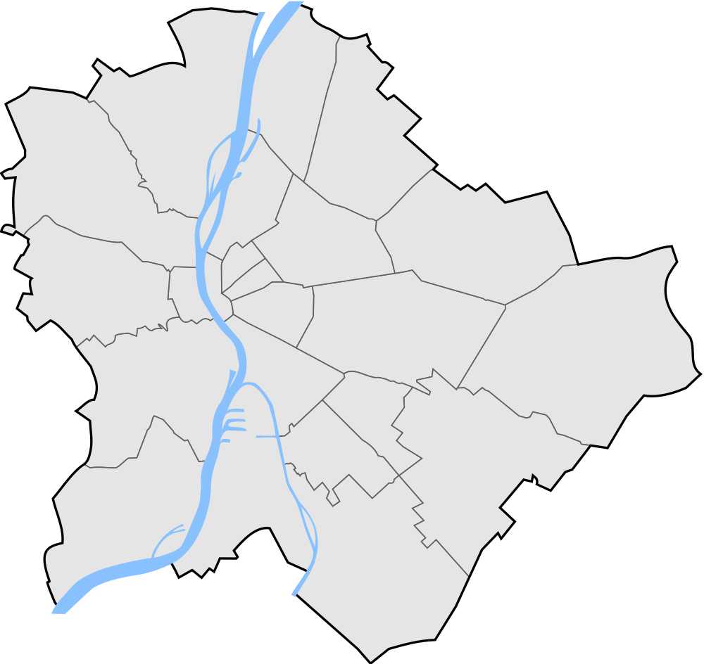 Kaart van administratieve districten van Boedapest met de Donau Kaart die administratieve districten van Boedapest toont met de Donau die door het stadscentrum in Hongarije stroomt