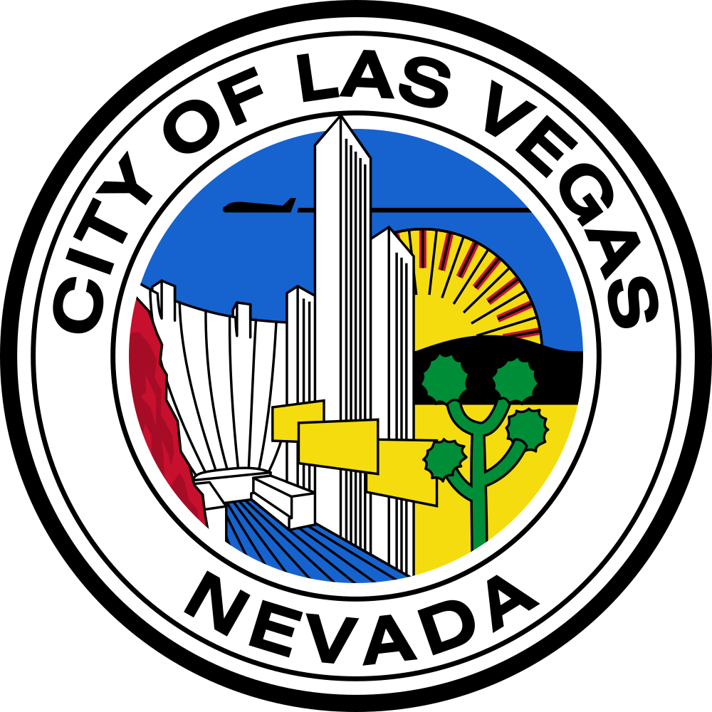Officieel Zegel van de Stad Las Vegas Nevada Officieel zegel van de stad Las Vegas Nevada met skyline, woestijnlandschap en zonsopgang in levendige kleuren