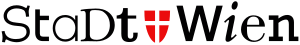 StaDt Wien logo met rood schild en wit kruis Logo van StaDt Wien met zwarte tekst en een rood schild met een wit kruis, dat de stadsbranding van Wenen vertegenwoordigt.