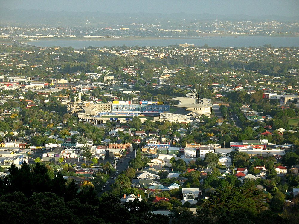 Eden Park stadion luchtfoto Auckland Luchtfoto van Eden Park stadion omringd door woonhuizen en groen in Auckland, Nieuw-Zeeland