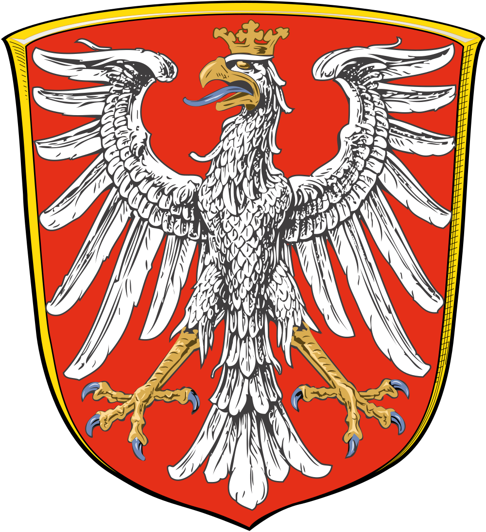 Pools Wapen Witte Adelaar Embleem Witte gekroonde adelaar met gespreide vleugels op rood schild, symbool van het Poolse wapen, heraldisch embleem van Polen